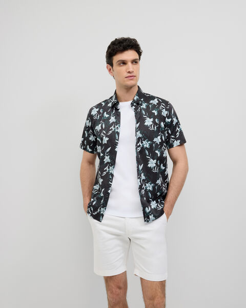 Shadow Floral Short Sleeve Shirt, Black, hi-res